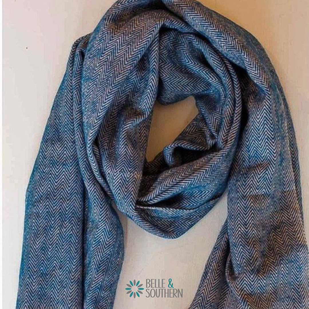Blue Herringbone Shawl | Belle & Southern