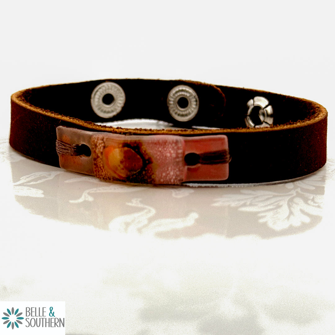 Plum and Tan Fusion Glass Adjustable Skinny Suede Leather Bracelet | Belle & Southern