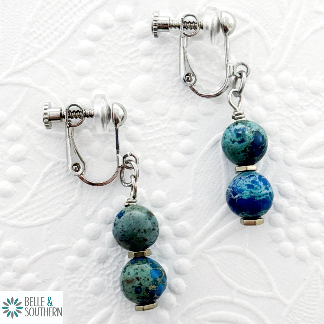 Clip On Me Sea Sediment Jasper Earrings | Belle & Southern