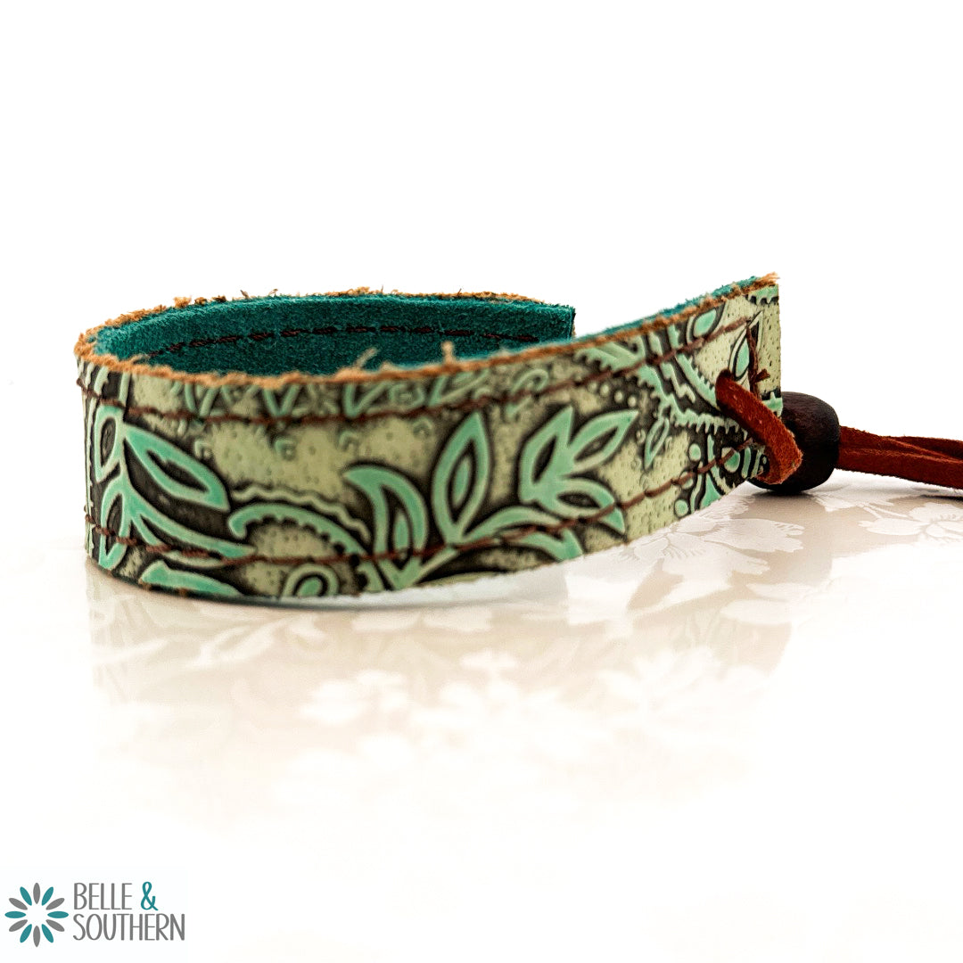 Reversible Turquoise Paisley and Suede Leather Cuff | Belle & Southern