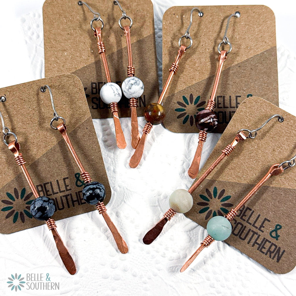 Gem on a Stem – Natural Gemstone Earrings on Hand-Forged Copper