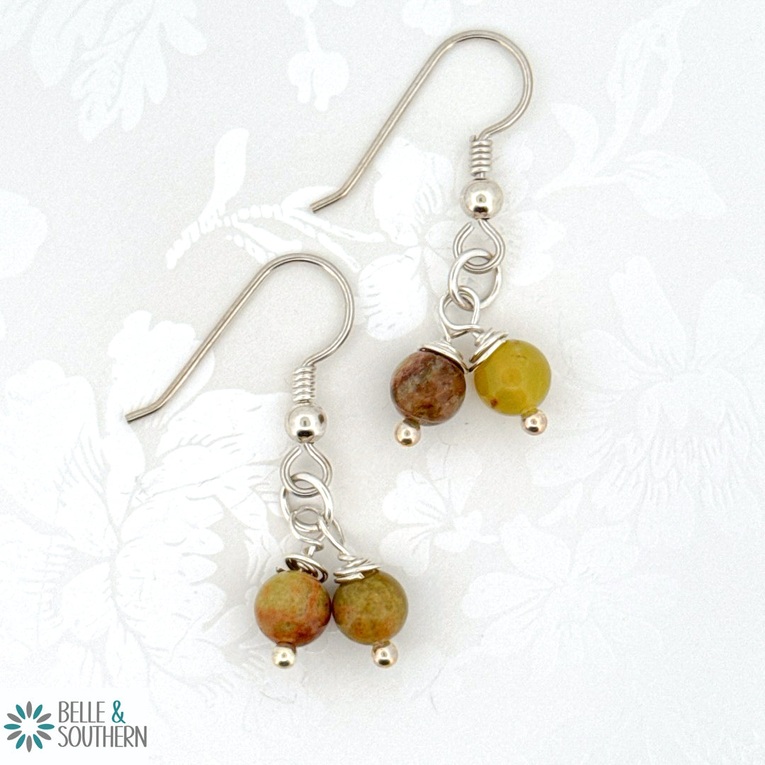 Rock Me a Stone Drop Earrings-Green Opal Silver Earrings| Belle & Southern