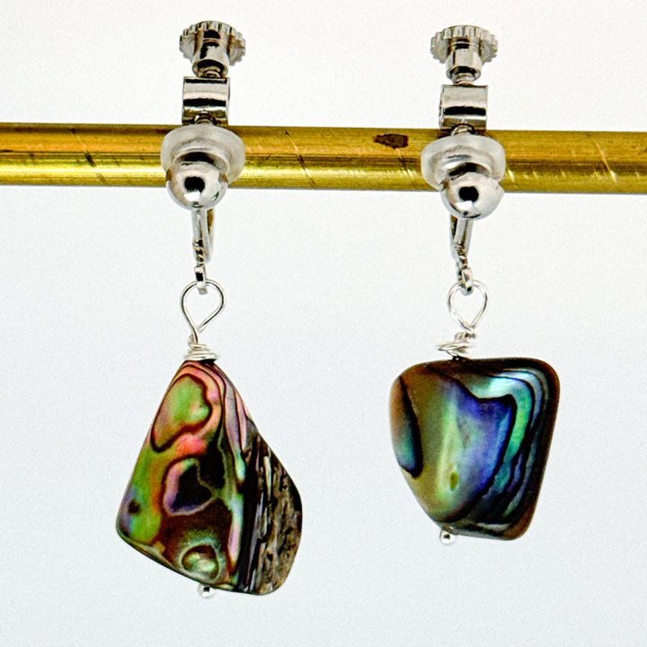 Abalone on silver color clip on earrings