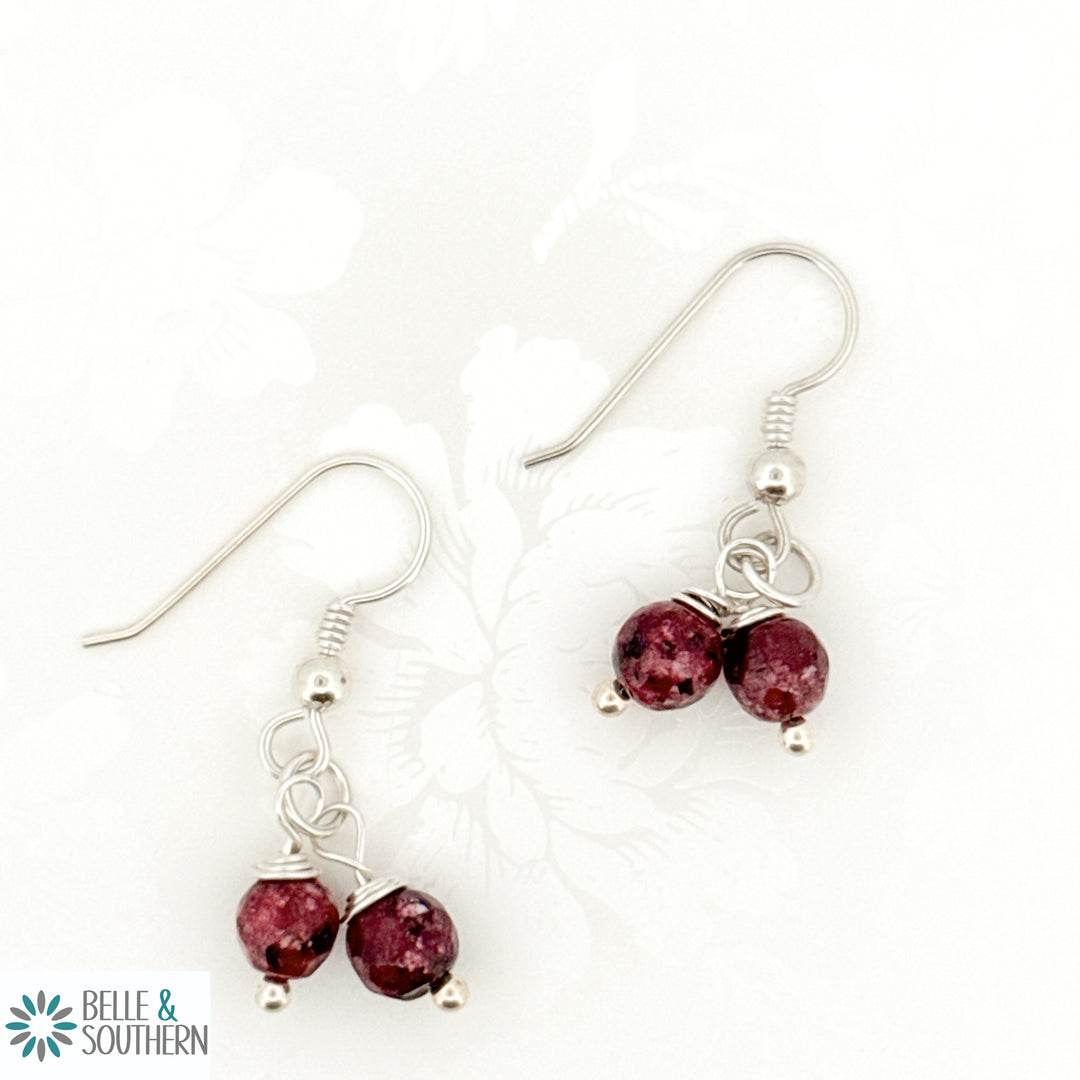 Aggie Maroon Jasper on Sterling Silver Ear Wire earrings