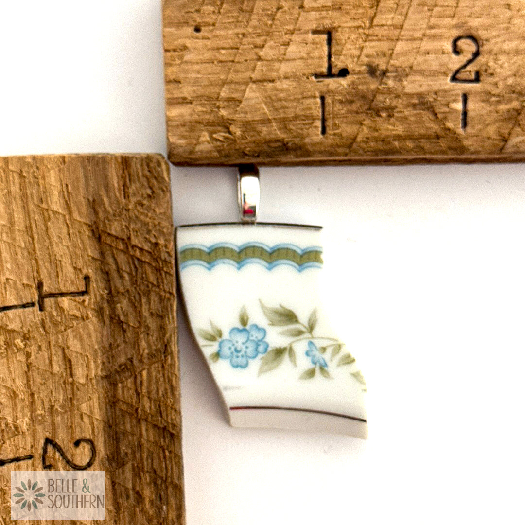 Blue Flowers with Green Scroll Trim  Pendant A