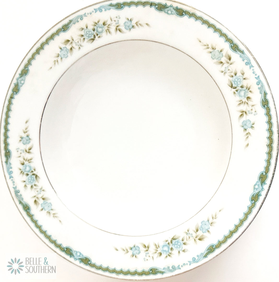 Blue Flowers with Green Scroll Trim Saucer