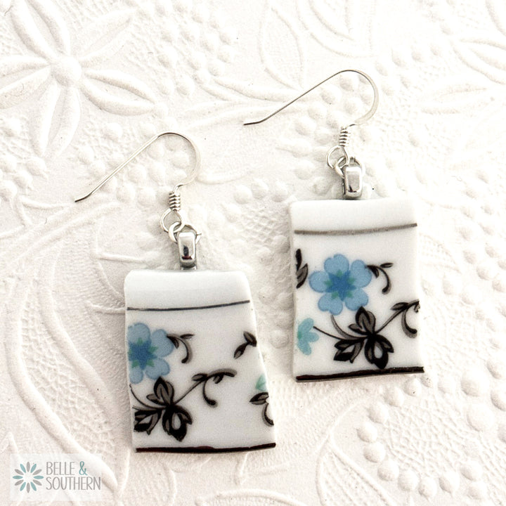 Blue and Black Floral Earrings A