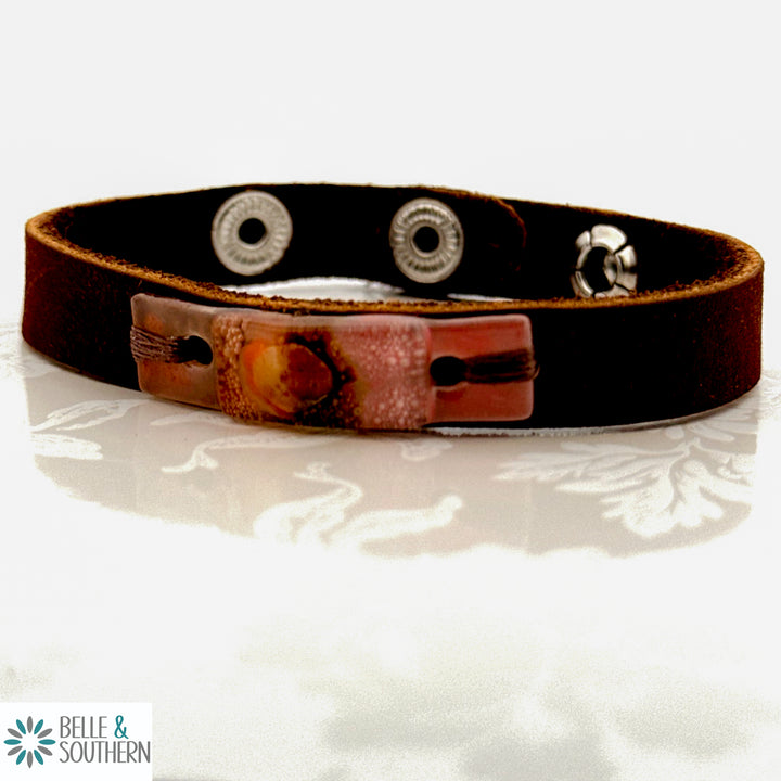 Plum and Tan Fusion Glass Adjustable Skinny Suede Leather Bracelet | Belle & Southern