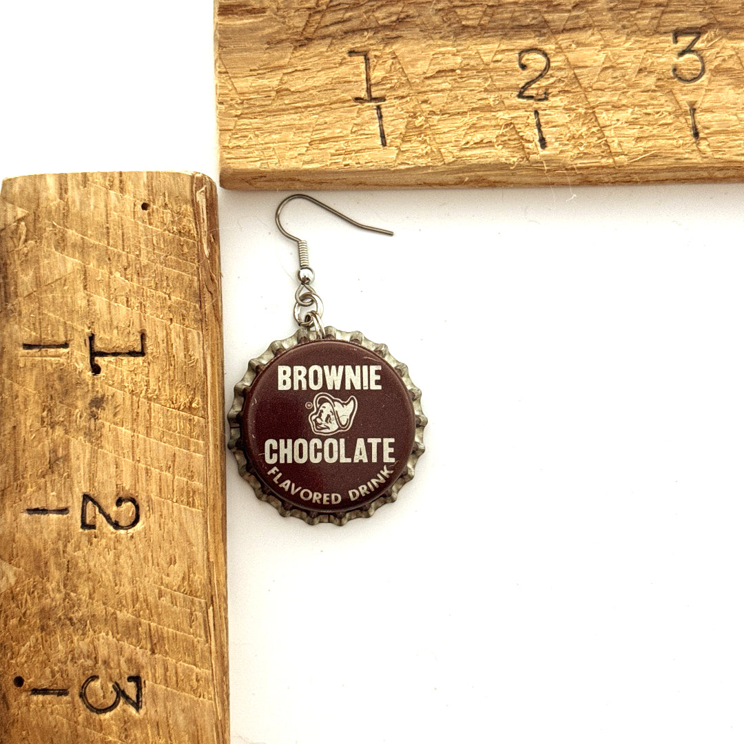 Brown and Silver Brownie Chocolate Bottlecap on Stainless steel ear wire earrings