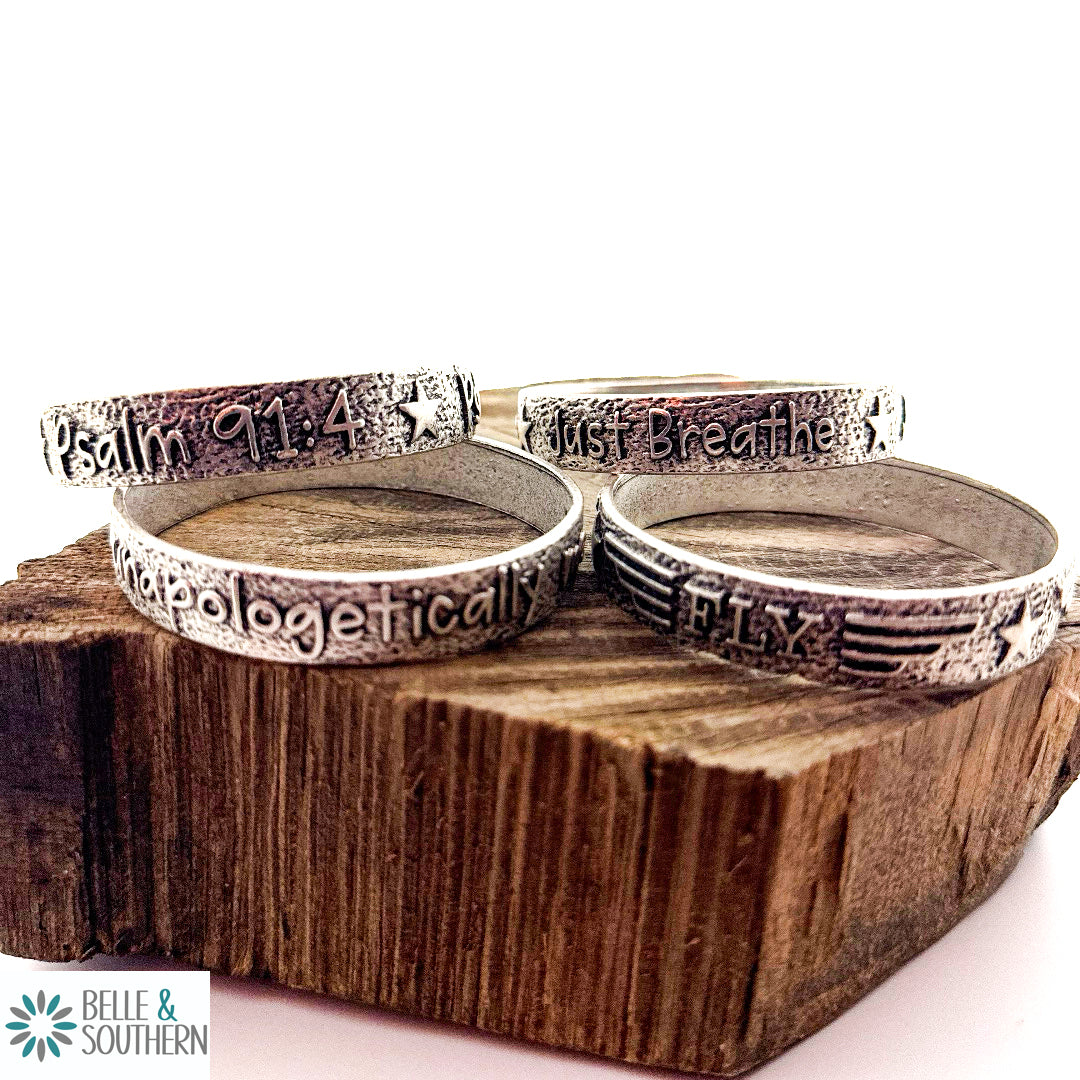 Burnished Silver Tone Bangle with Sayings | Belle & Southern