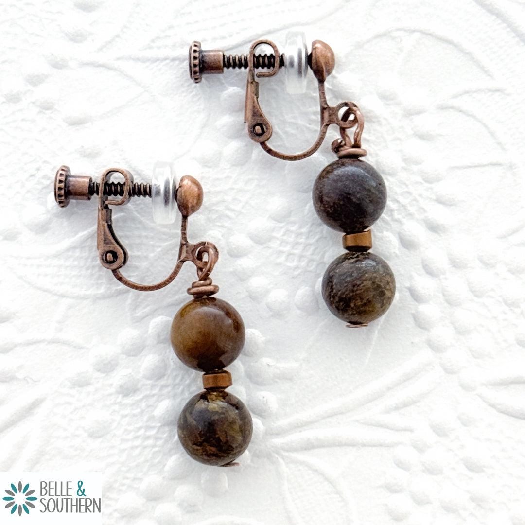 Clip On Me Bronzite Stone Earrings | Belle & Southern