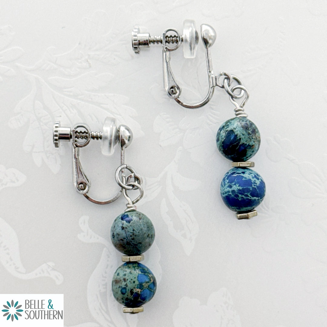 Clip On Me Sea Sediment Jasper Earrings | Belle & Southern