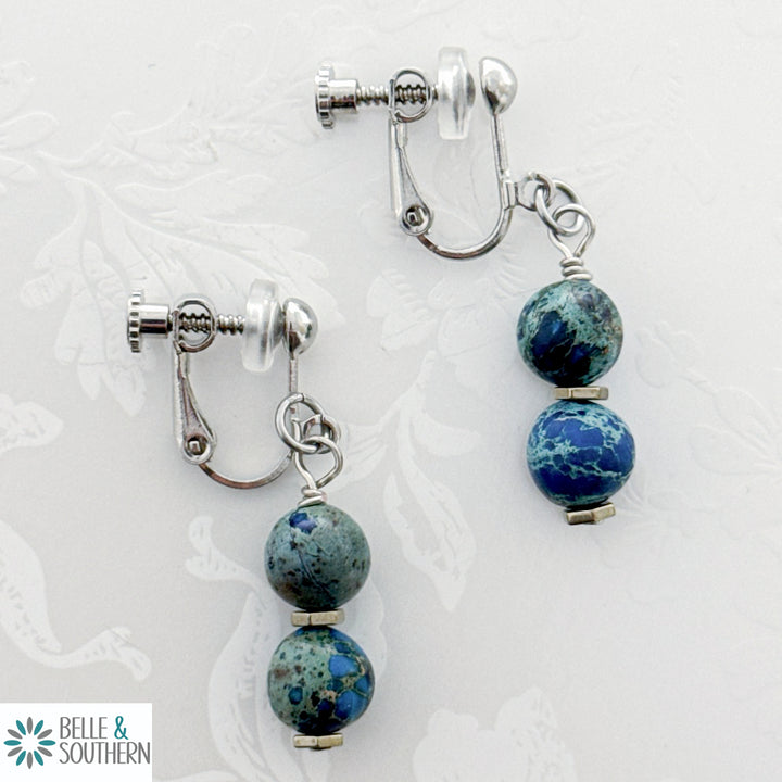 Clip On Me Sea Sediment Jasper Earrings | Belle & Southern