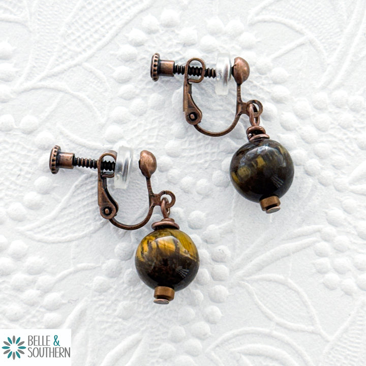 Clip On Me Tiger's Eye Stone Bead Earrings | Belle & Southern