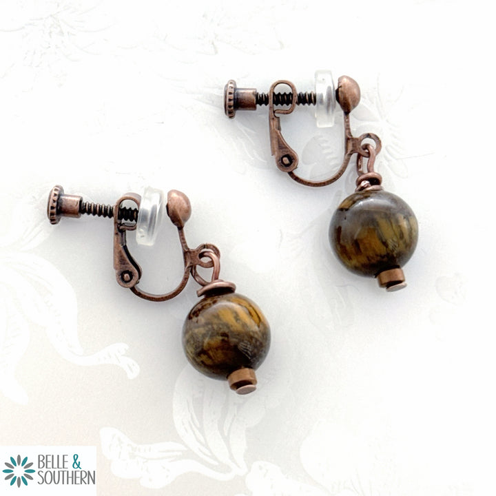 Clip On Me Tiger's Eye Stone Bead Earrings | Belle & Southern