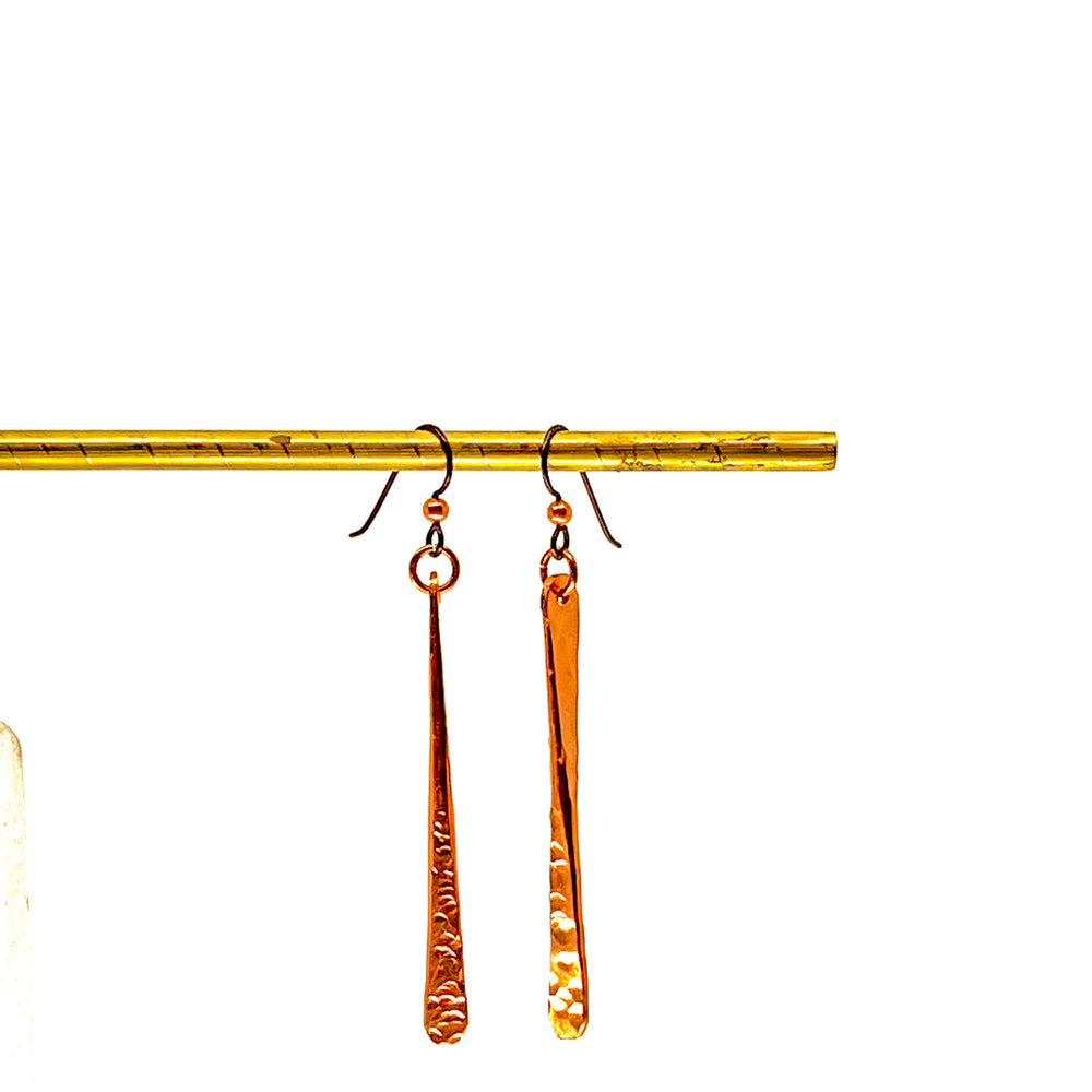 Copper Bar Earrings on a brass bar