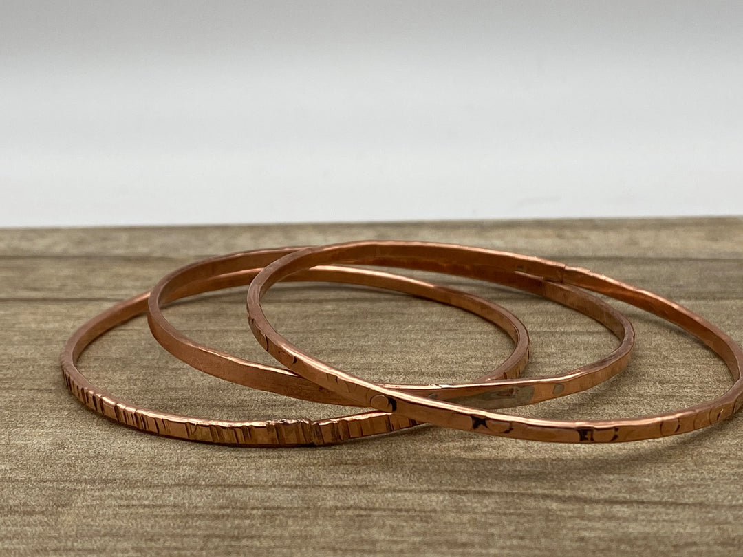 3 Copper Bangle Bracelets