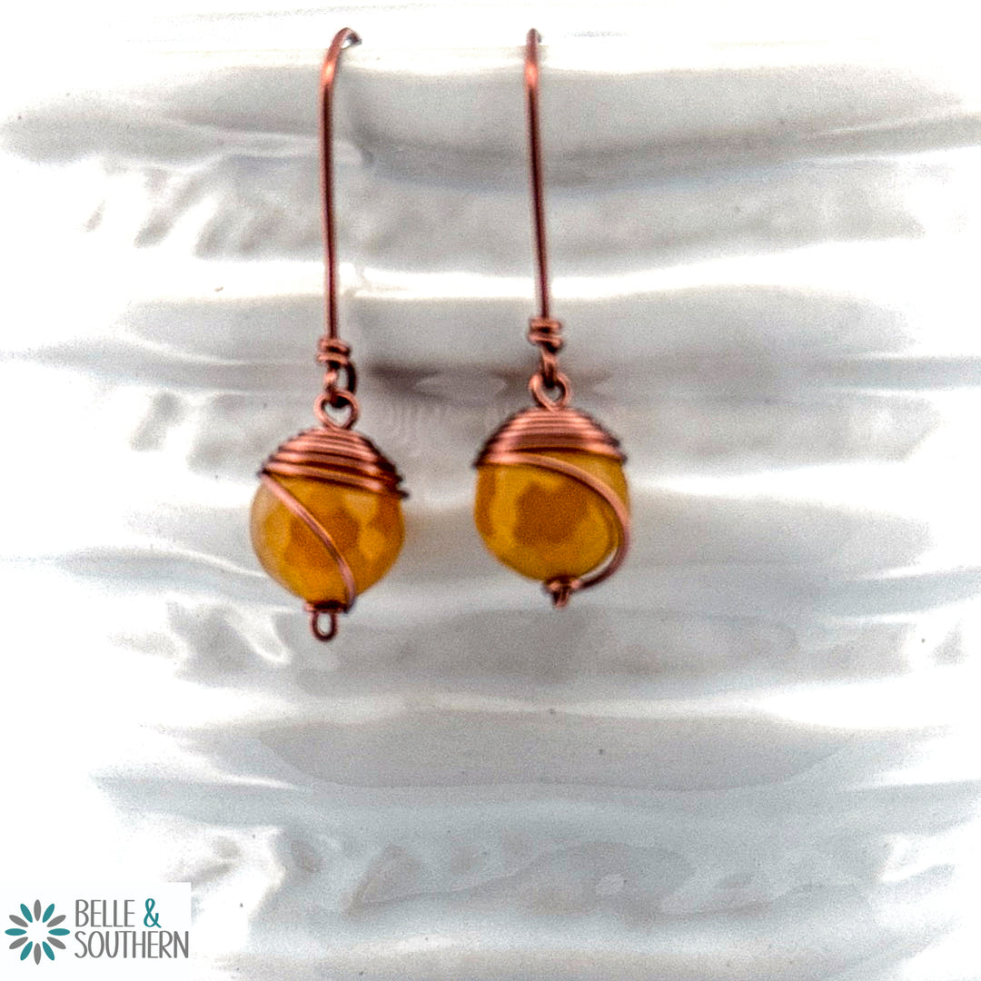 Copper and Amber Dangle earrings