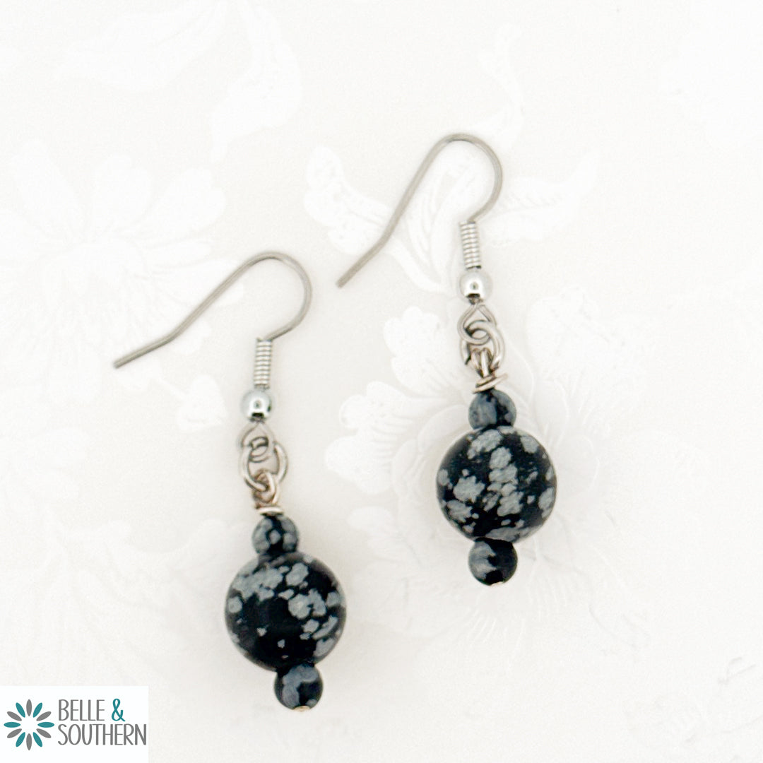 Drop Me a Stone Obsidian Bead Drop Earrings