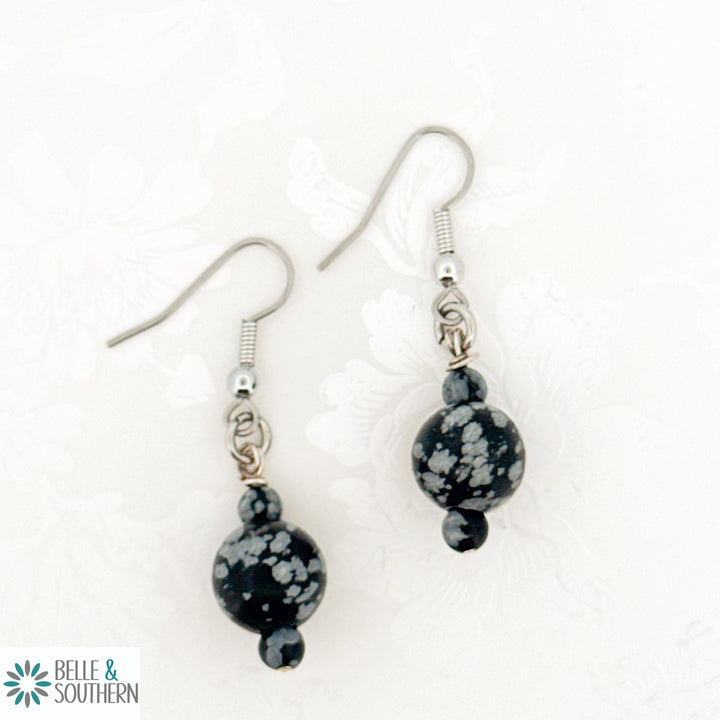 Drop Me a Stone Obsidian Bead Drop Earrings