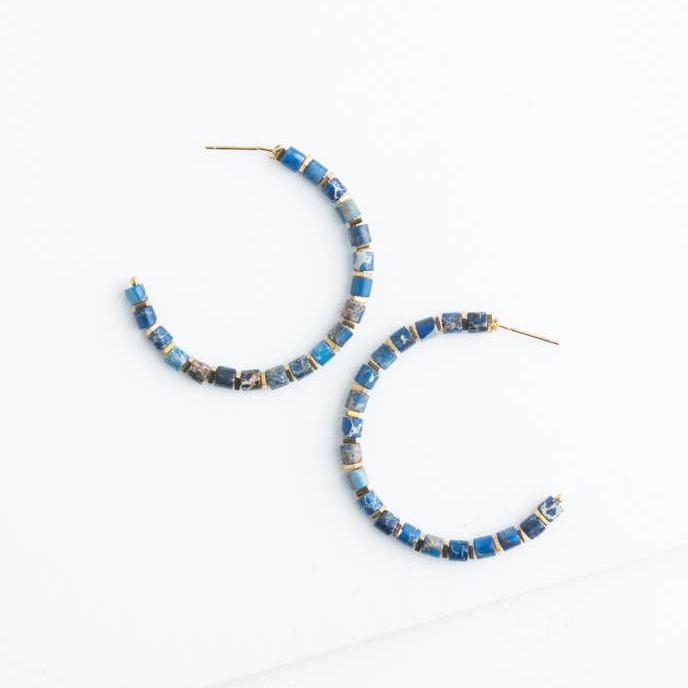 Blue Hoop Beaded Earrings