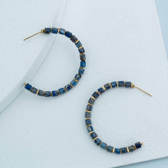 Blue Beaded Hoop Earrings