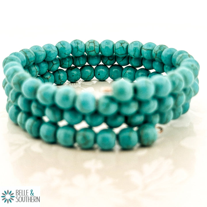 3 Layer Elastic Wrap Bracelet with Turquoise color gemstones
