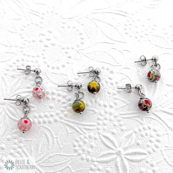 Millefiori Glass Bead Stud Earrings