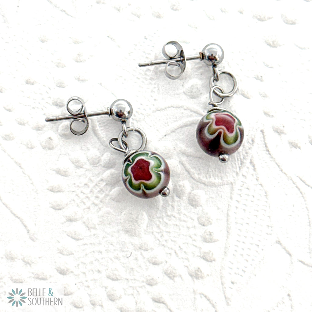 Millefiori Glass Bead Stud Earrings