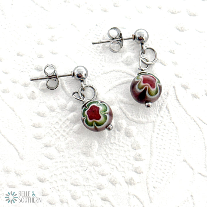 Millefiori Glass Bead Stud Earrings