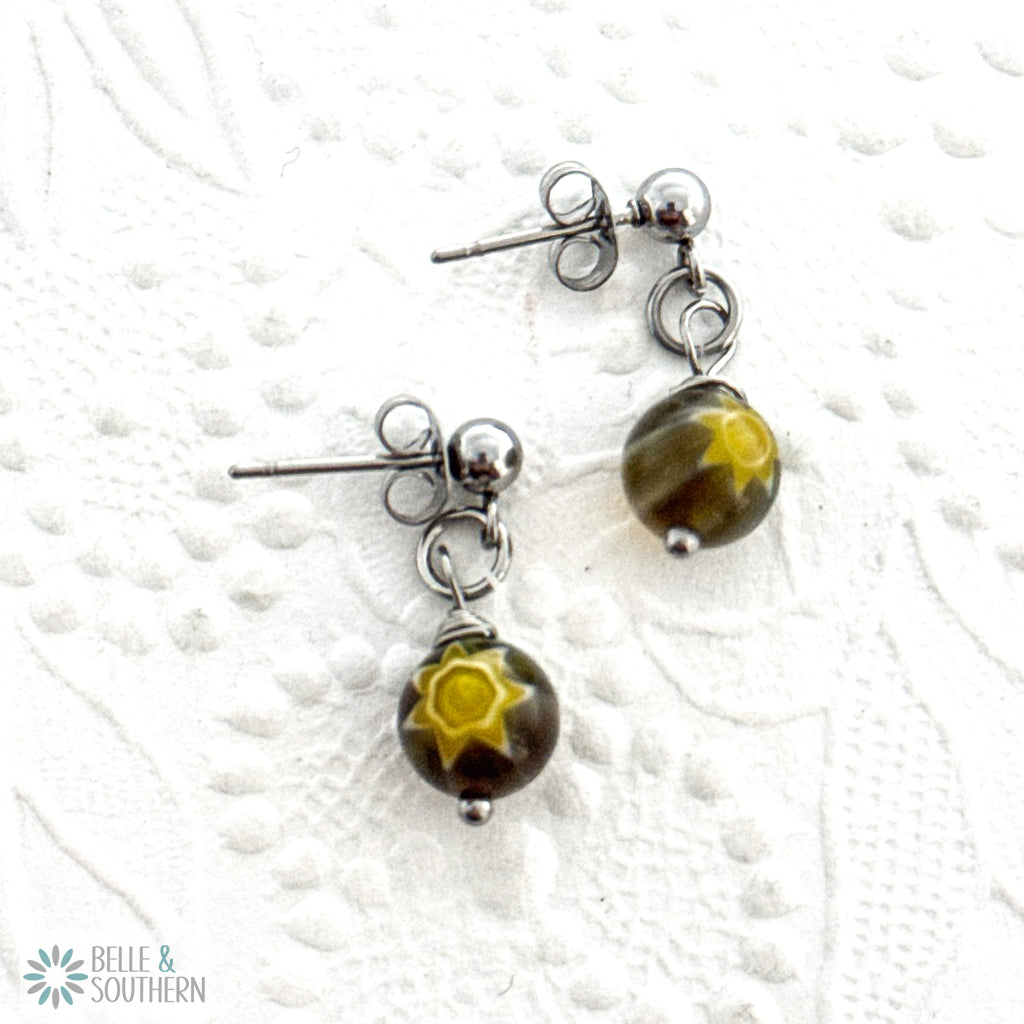 Millefiori Glass Bead Stud Earrings