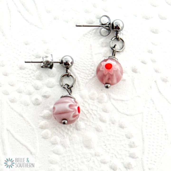 Millefiori Glass Bead Stud Earrings