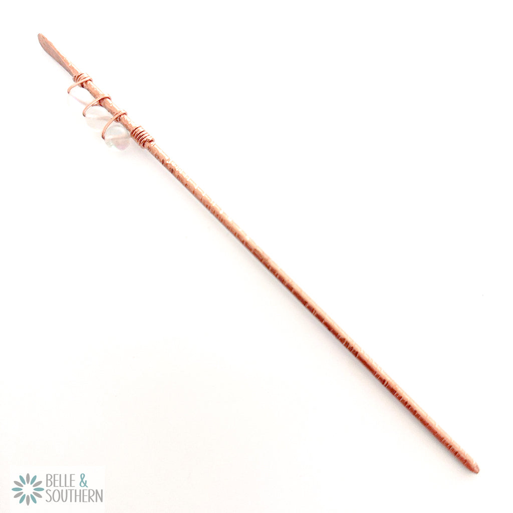 3 Moonstone Gemstone Beads wrapped on textured copper hair stick