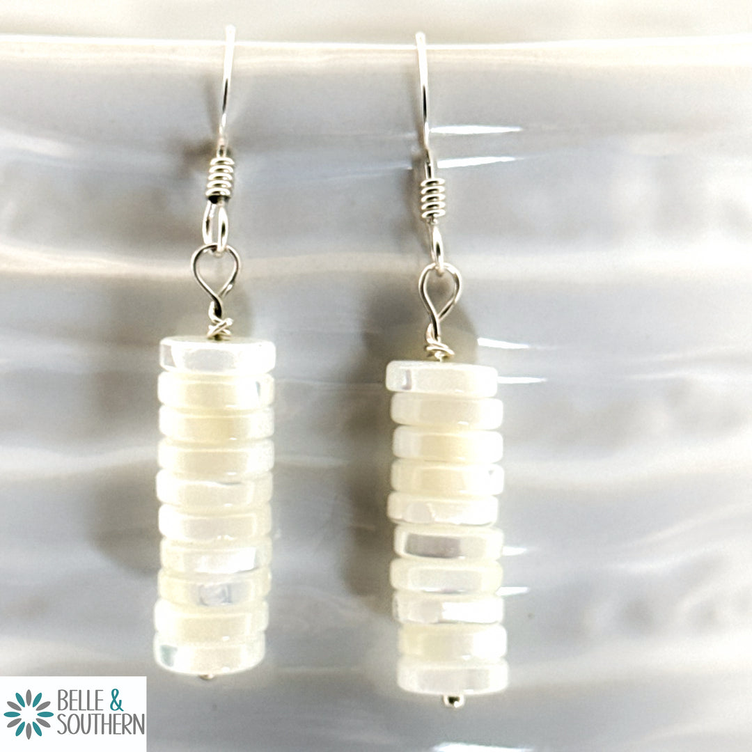 Mother of pearl heishi bead on sterling silver earrings