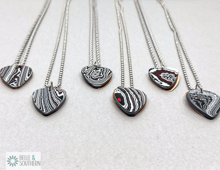 6 Fordite and Copper Guitar Pick Pendant on Chain