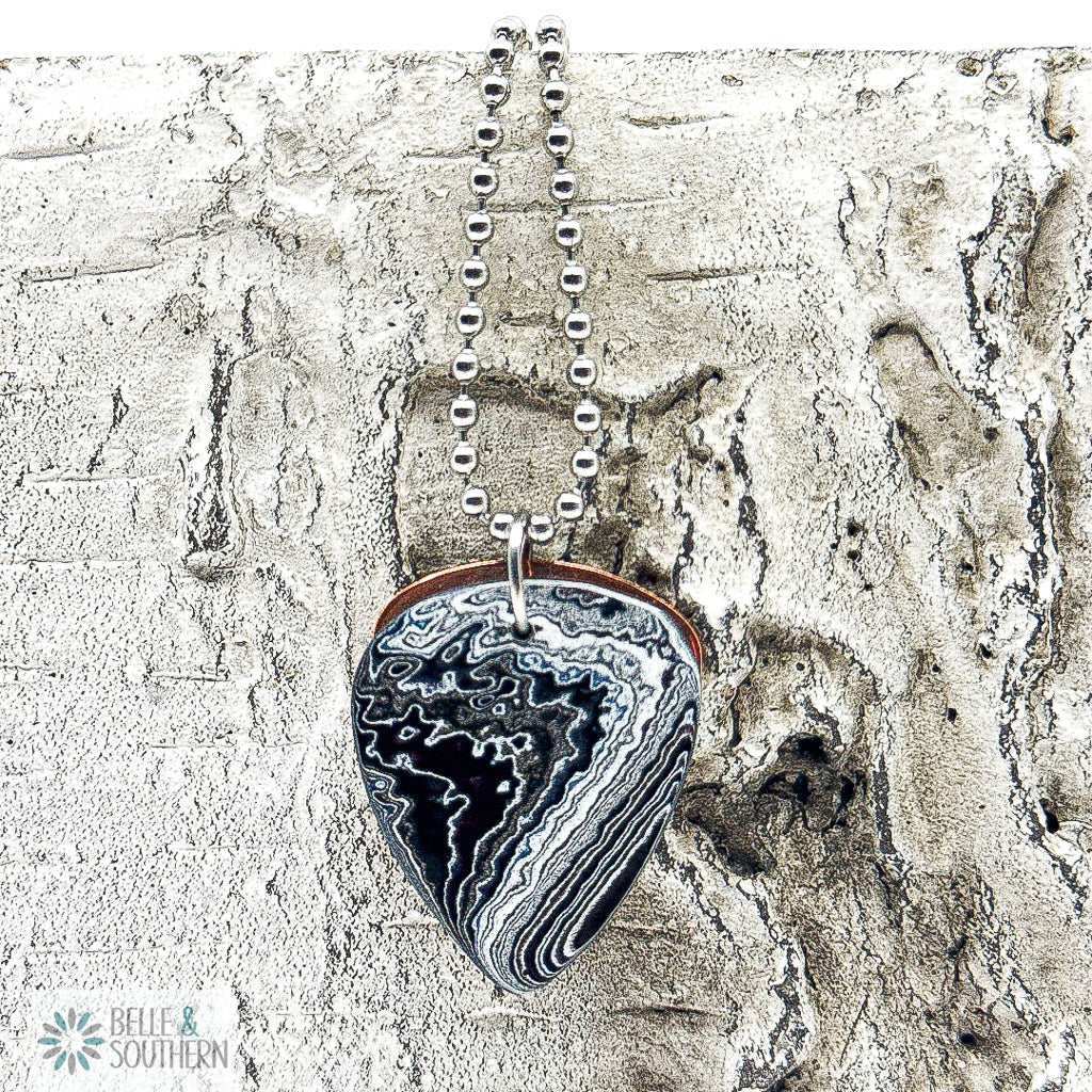 Fordite Motor Pick Necklace on Stainless Steel Bead Chain
