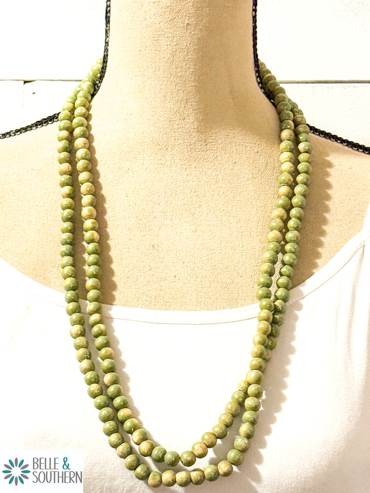 Olive Green Teakwood Necklace
