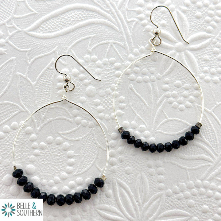 Black Crystal Hoop Earrings | Belle & Southern