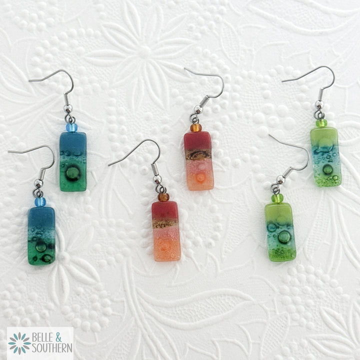 Fusion Glass Rectangle Drop Earrings