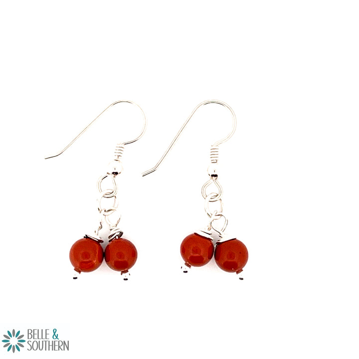 Red Popper Jasper Gemstone Beads Silver Earrings