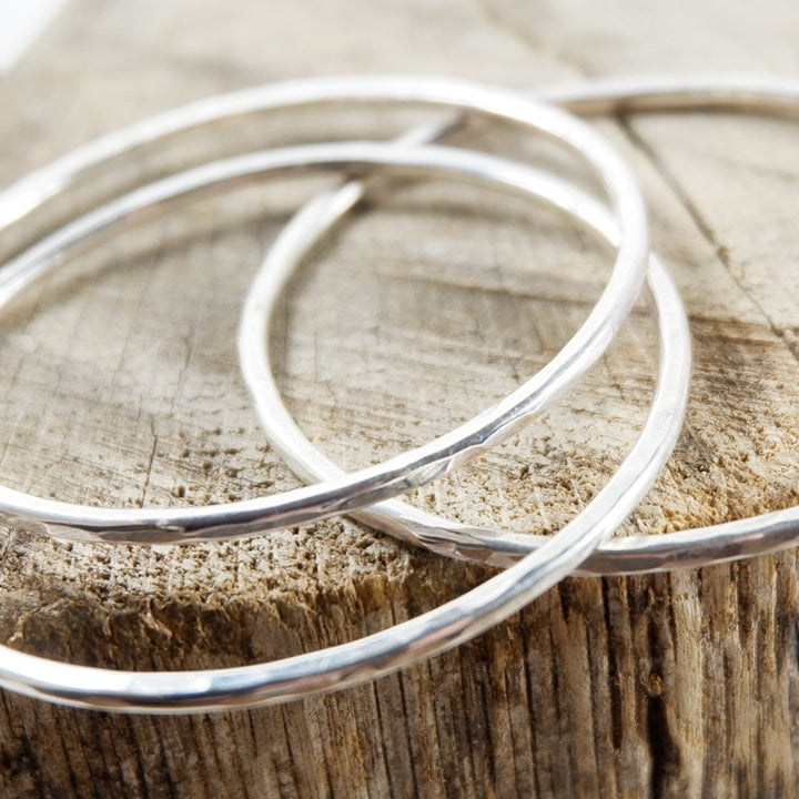 Set of 3 sterling silver bangles stacked, 10-gauge handforged wire, Belle and Southern