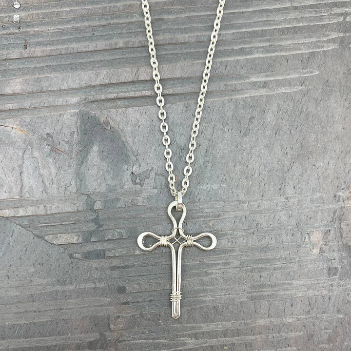 Silver Plated Wire Cross Necklace
