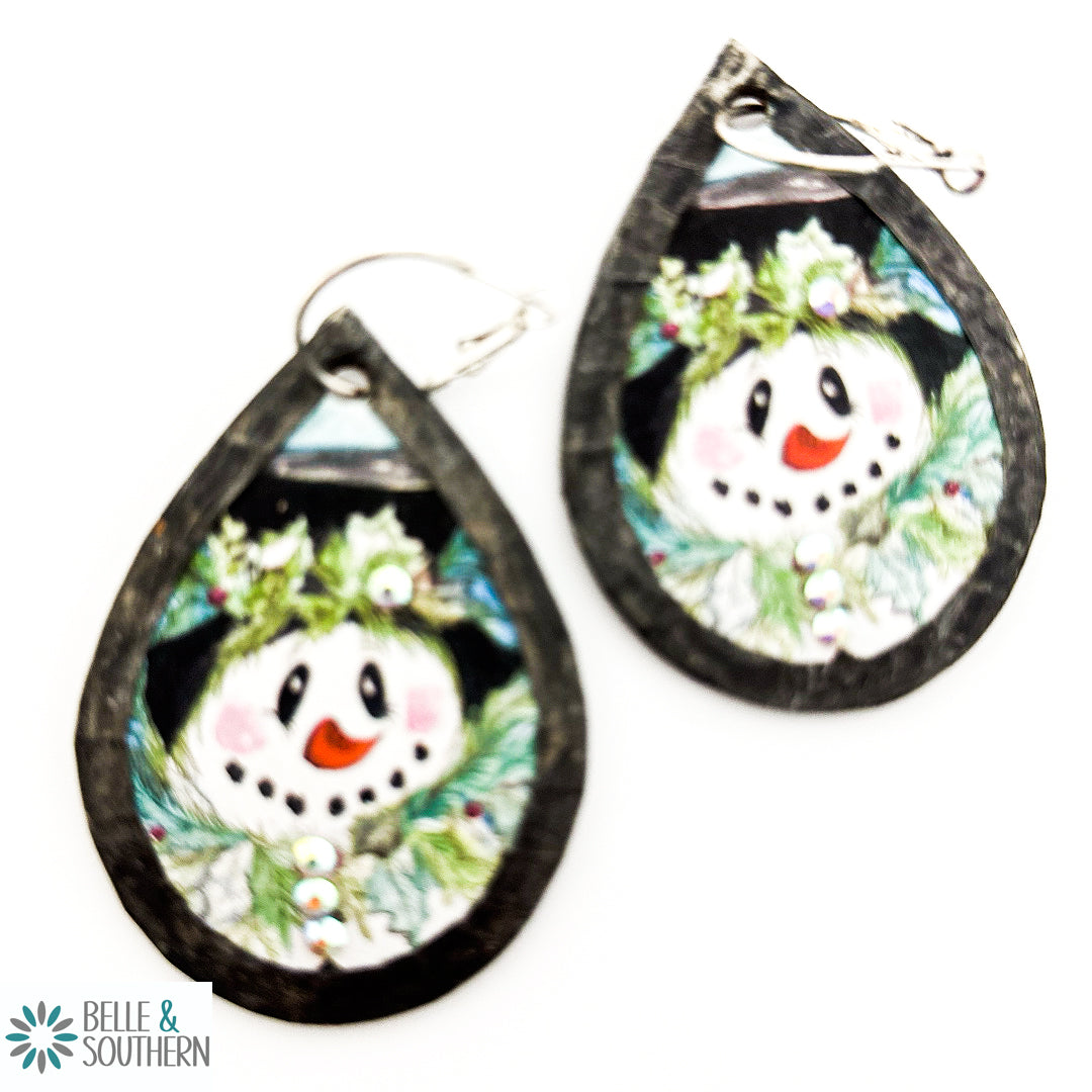 Snowman Leather Handmade  Earrings | Belle & Southern