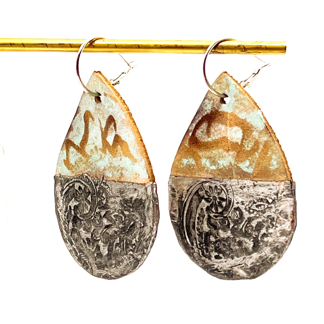 Soldered Paisley Leather Teardrop Earrings