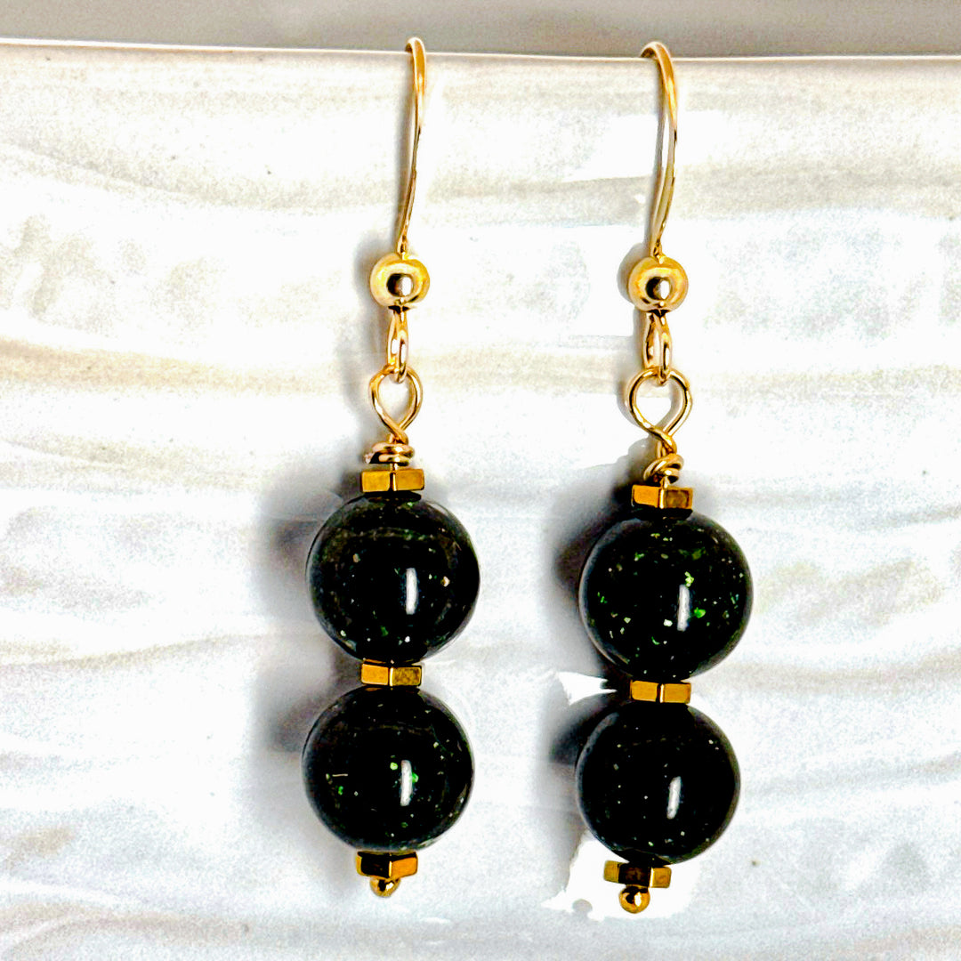 Sparkling Green Moonston Bead on gold filled ear wires