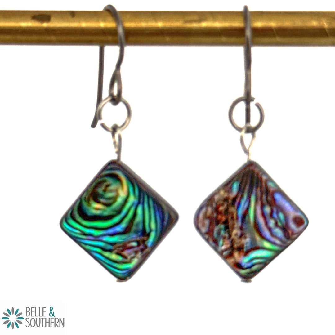 Square Abalone Dangle Earrings
