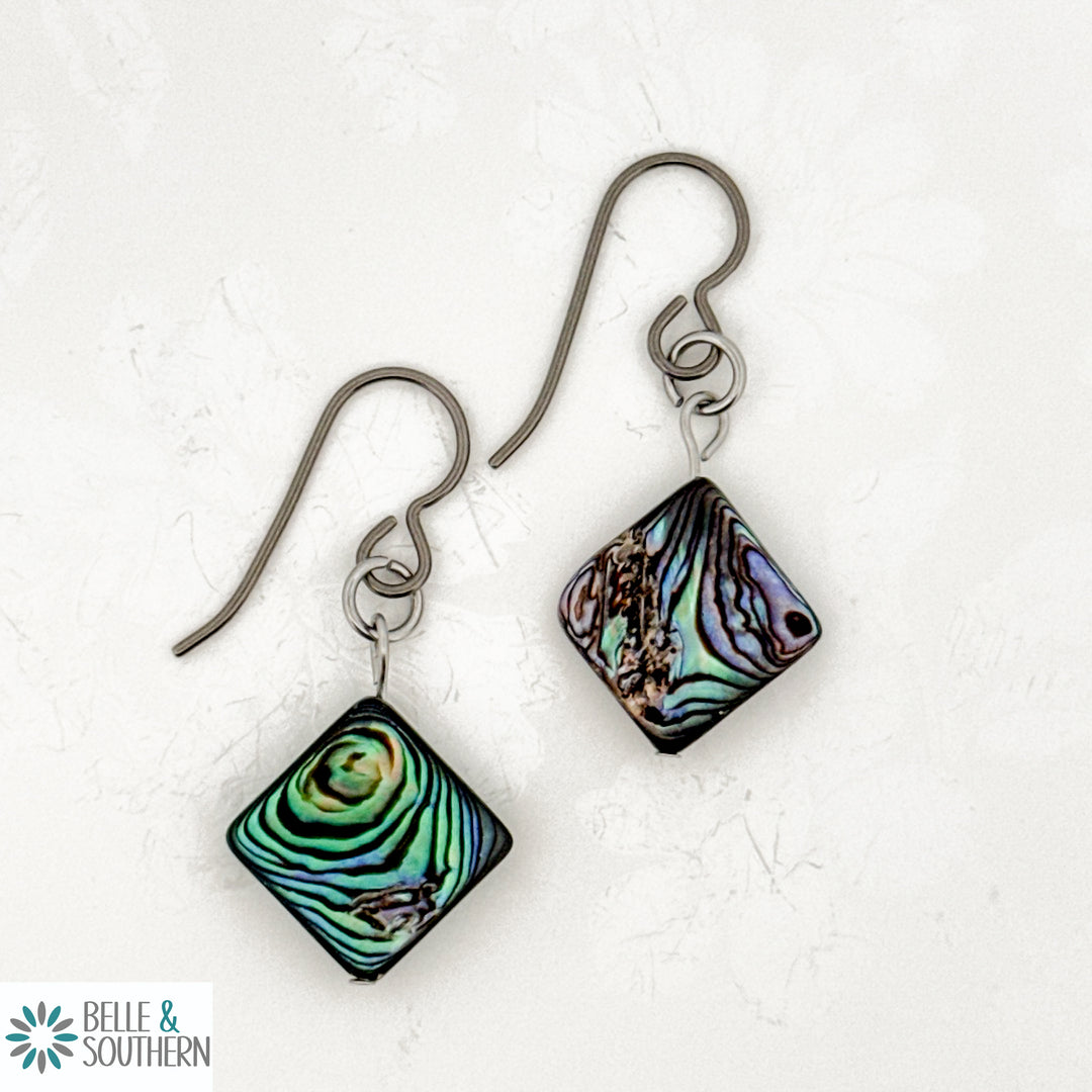 Square Abalone Dangle Earrings
