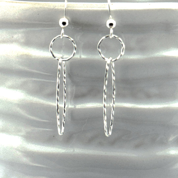 Sterling Silver Diamond Cut wit small diamond cut circle wire and oval diamond cut wire Earrings 