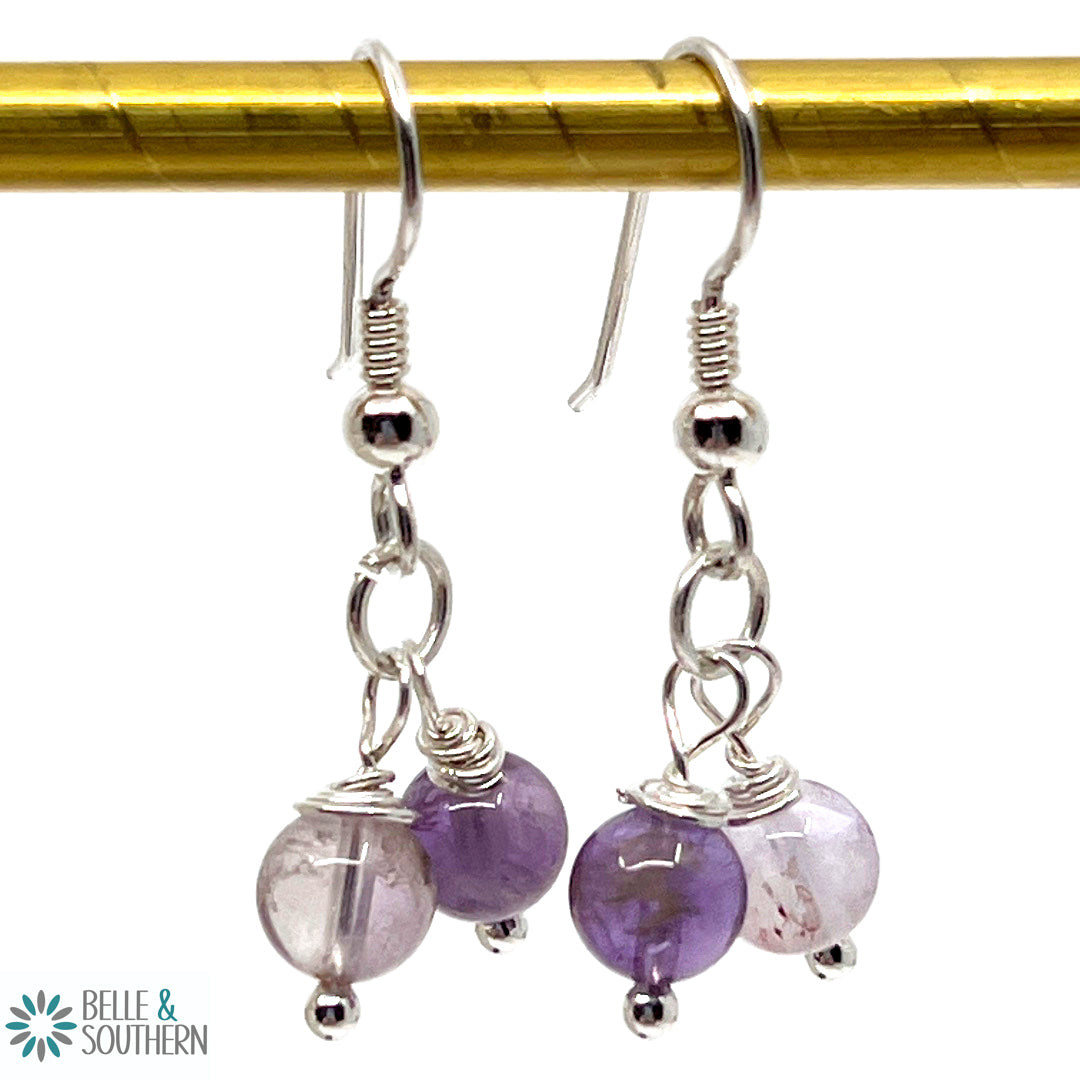 2 Super 7 Stone Beads on Silver Ear Wire Earrings