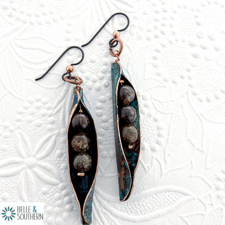 Three Beads in a Moss Bronzite Earrings